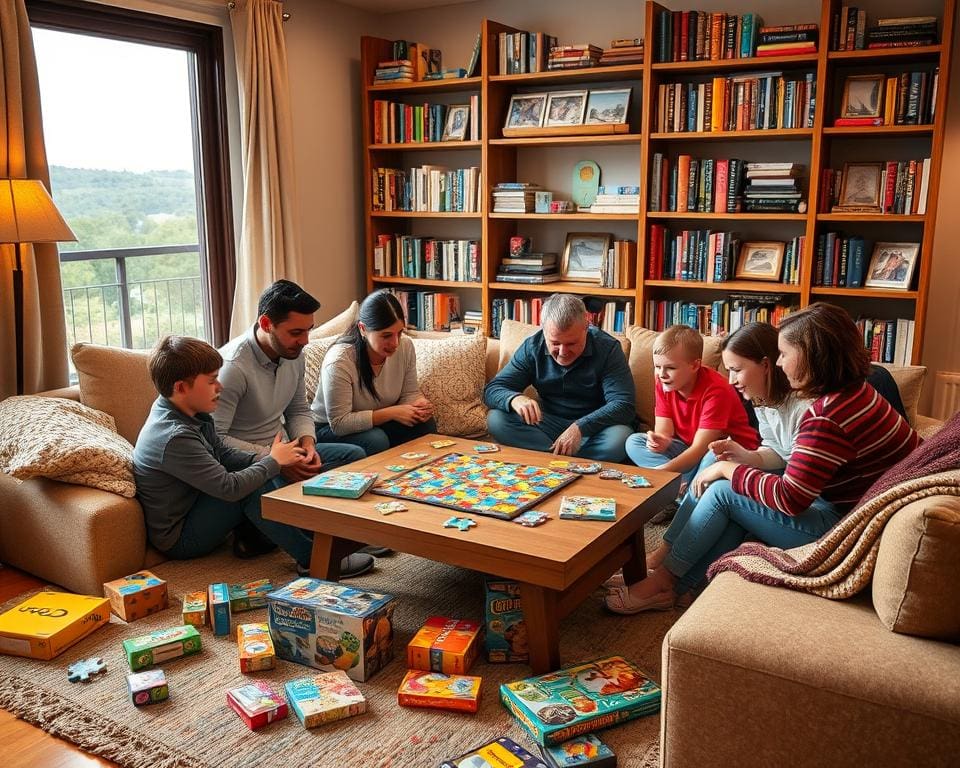 Familienzeit mit Brettspielen und Puzzles