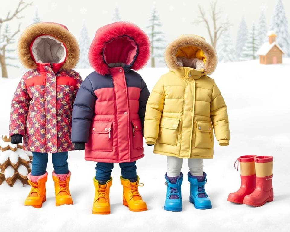 Kinder Winterjacken und Winterstiefel Kinder