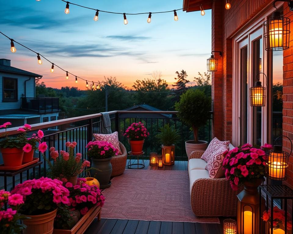Balkon Ideen für stimmungsvolle Beleuchtung und Farben