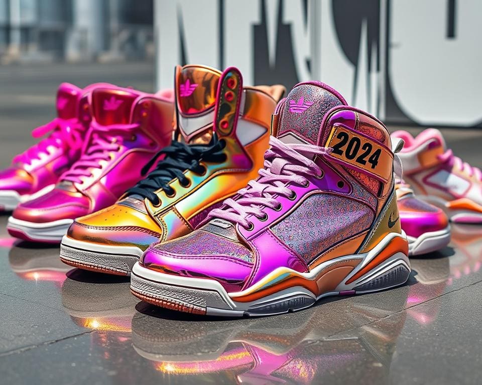 Modische Schuhkollektion 2024 mit glitzernden Sneakern