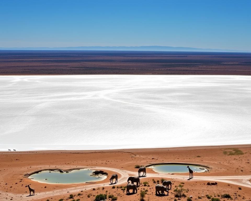 Wasserlöcher und Salzpfanne im Etosha Nationalpark