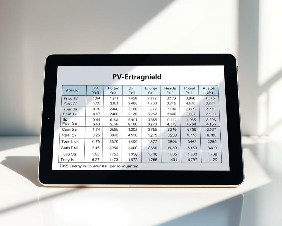 PV-Ertrag Tabelle