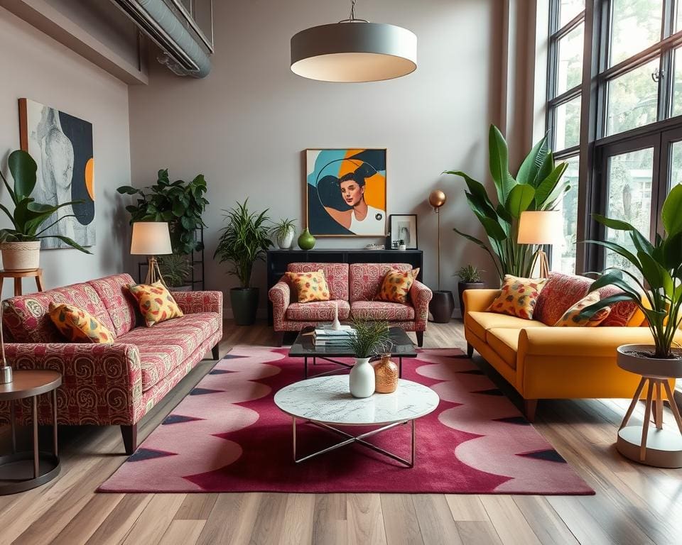 Vintage-Sofas im modernen Interieur