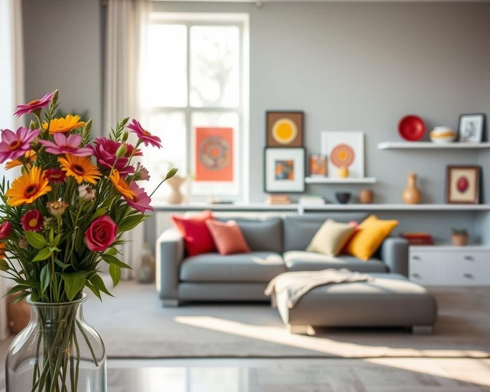 Wie bringst du Farbe in ein graues Interieur?