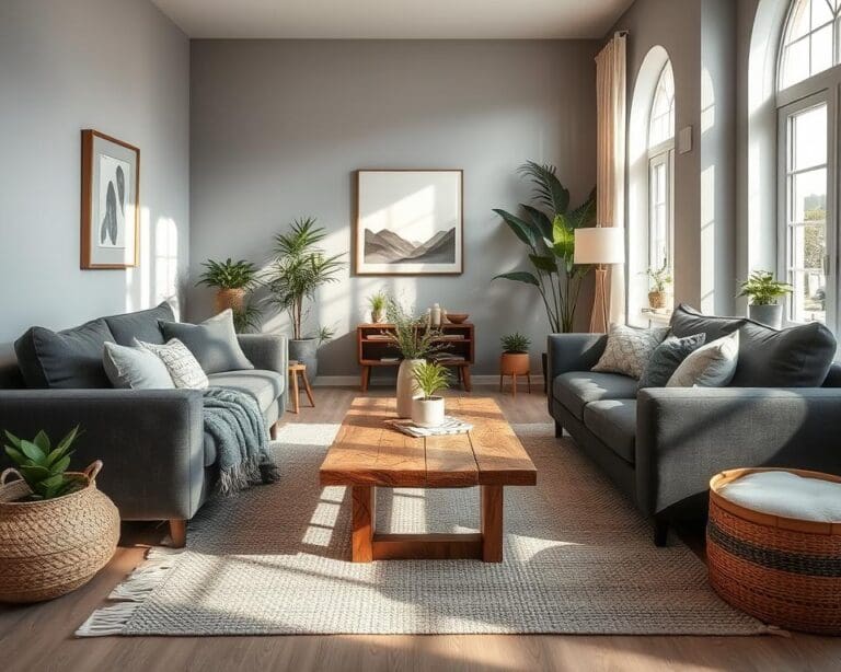 Wie machst du ein Wohnzimmer in Grau lebendiger?